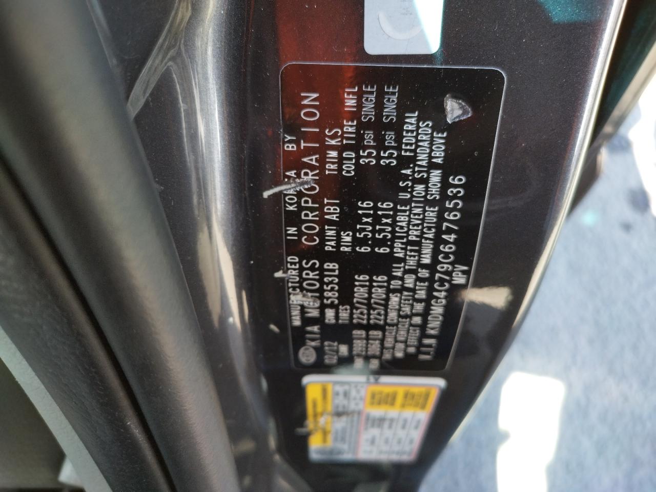 Photo 10 from auction – 2012 KIA SEDONA LX with VIN KNDMG4C79C6476536