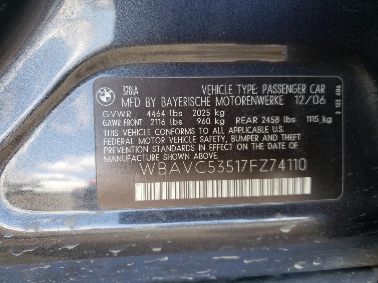 Photo 10 from auction – 2007 BMW 328 I SULE with VIN WBAVC53517FZ74110