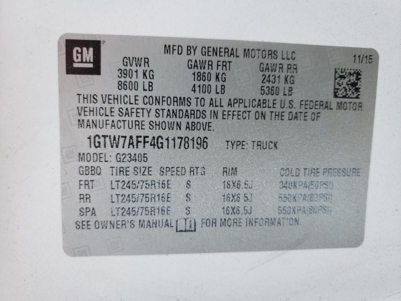 Photo 10 from auction – 2016 GMC SAVANA G25 with VIN 1GTW7AFF4G1178196