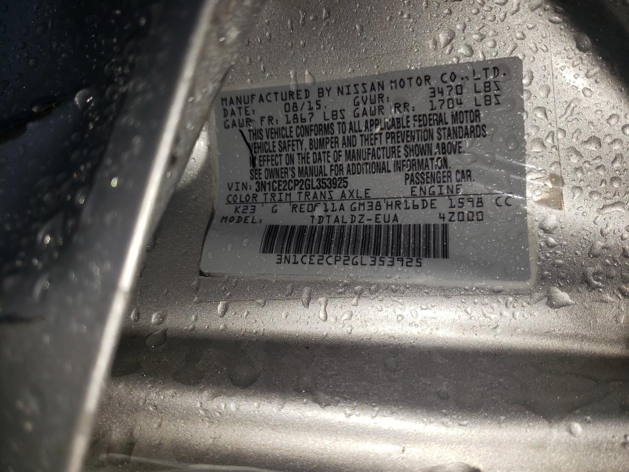 Photo 10 from auction – 2016 NISSAN VERSA NOTE with VIN 3N1CE2CP2GL353925