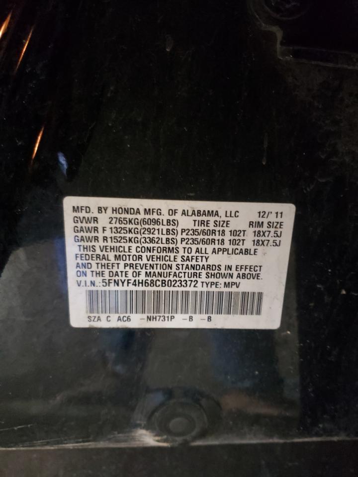 Photo 10 from auction – 2012 HONDA PILOT EXL with VIN 5FNYF4H68CB023372