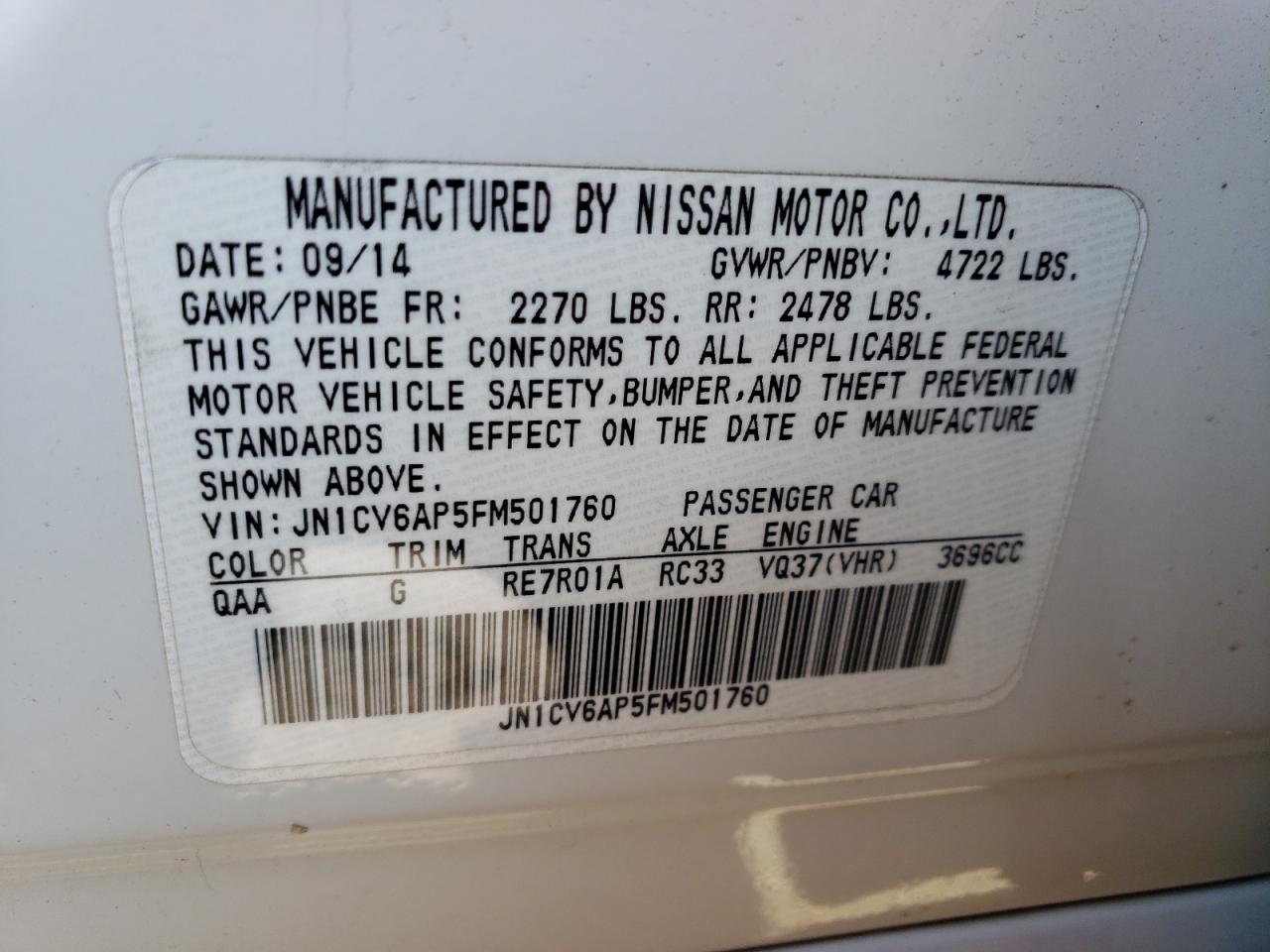 Photo 10 from auction – 2015 INFINITI Q40 with VIN JN1CV6AP5FM501760