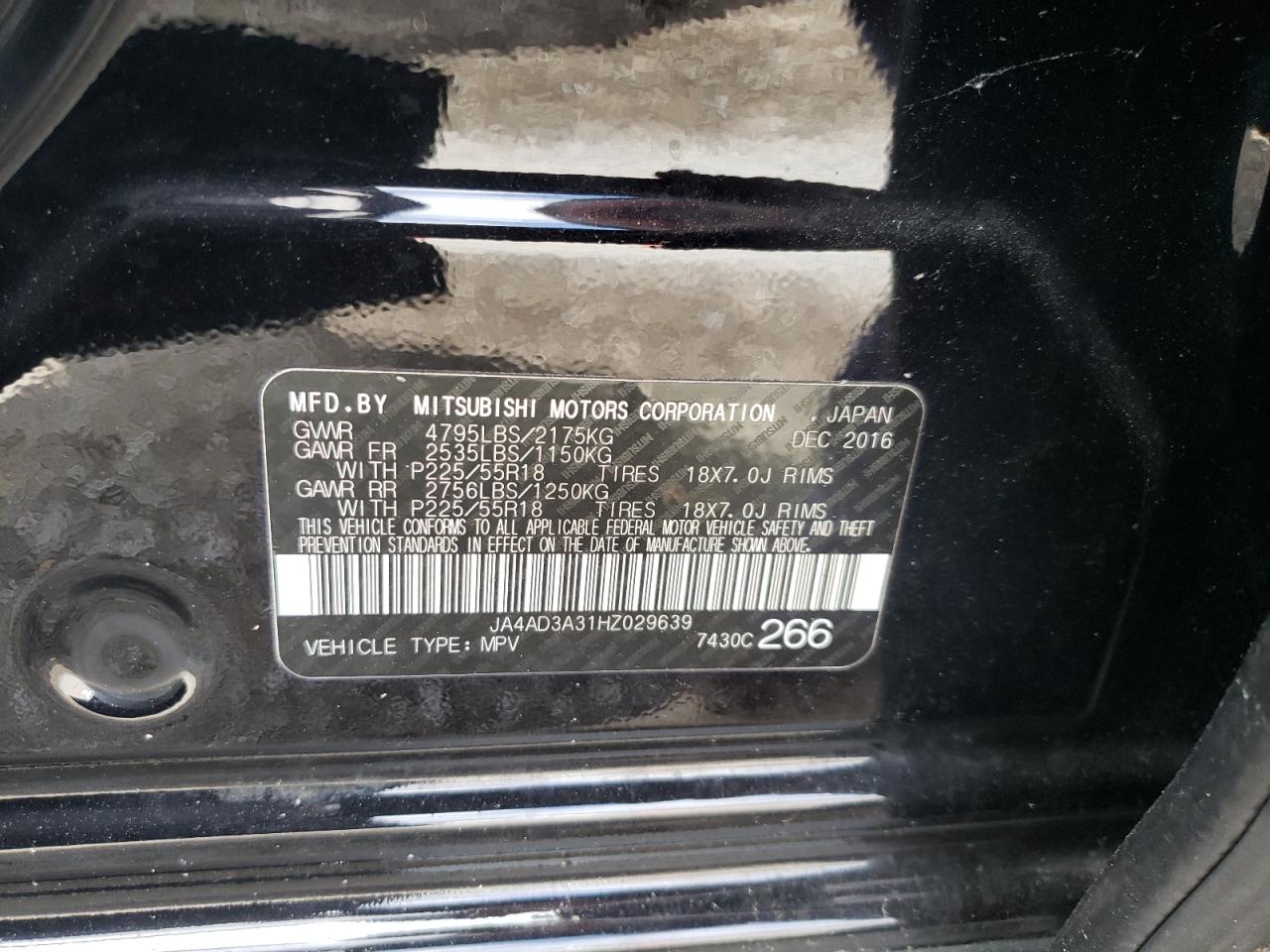 Photo 10 from auction – 2017 MITSUBISHI OUTLANDER with VIN JA4AD3A31HZ029639