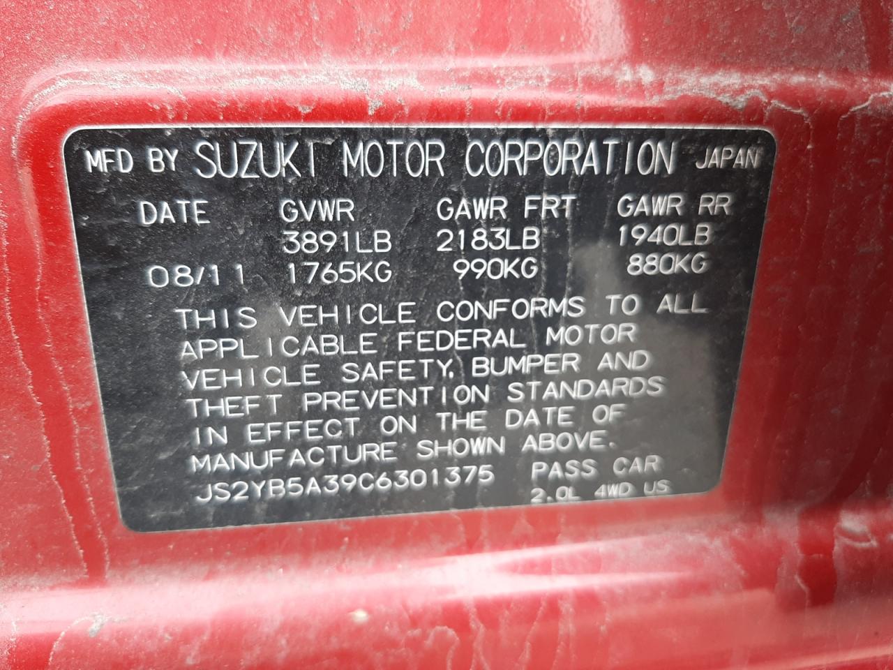 Photo 10 from auction – 2012 SUZUKI SX4 with VIN JS2YB5A39C6301375