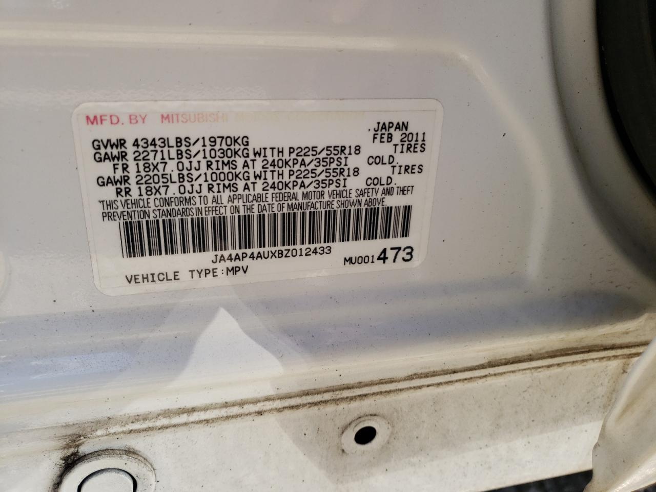 Photo 10 from auction – 2011 MITSUBISHI OUTLANDER with VIN JA4AP4AUXBZ012433