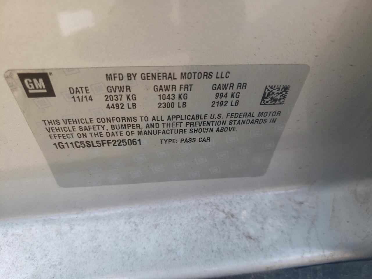 Photo 10 from auction – 2015 CHEVROLET MALIBU 1LT with VIN 1G11C5SL5FF225061
