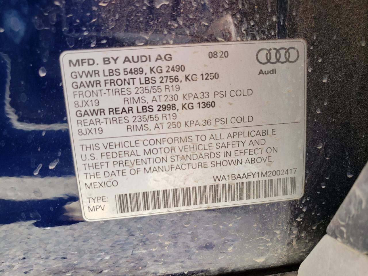 Photo 10 from auction – 2021 AUDI Q5 PREMIUM with VIN WA1BAAFY1M2002417