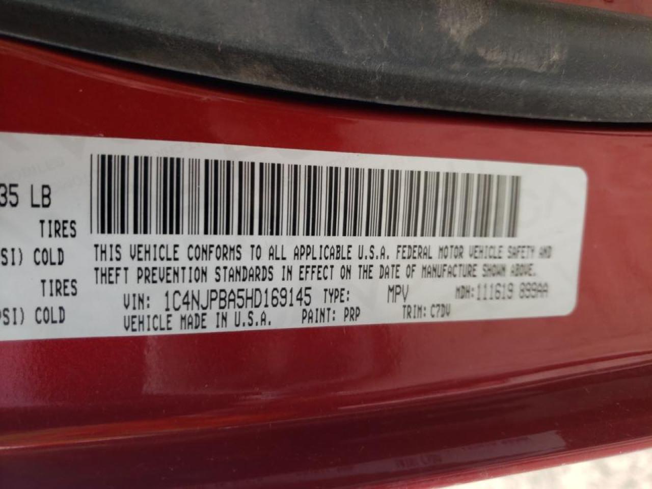 Photo 10 from auction – 2017 JEEP PATRIOT SP with VIN 1C4NJPBA5HD169145