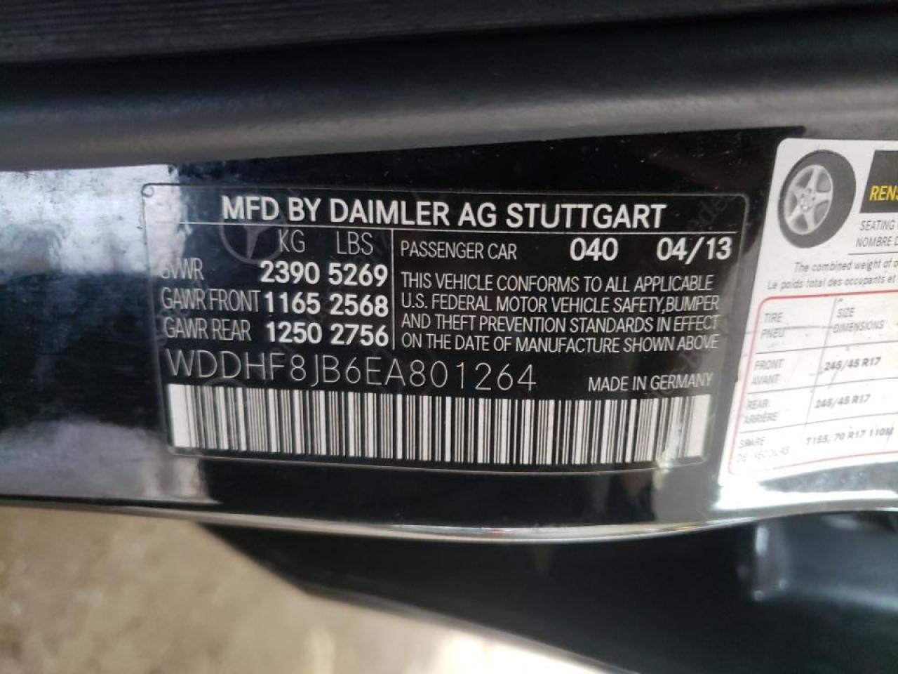 Photo 10 from auction – 2014 MERCEDES-BENZ E 350 4MAT with VIN WDDHF8JB6EA801264