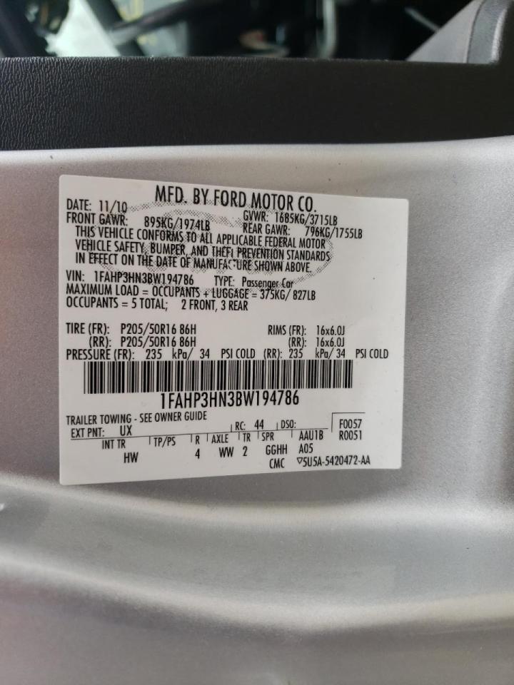 Photo 10 from auction – 2011 FORD FOCUS SEL with VIN 1FAHP3HN3BW194786