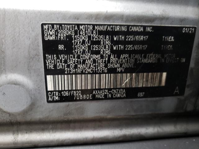 Photo 10 from auction – 2021 TOYOTA RAV4 LE with VIN 2T3H1RFV2MC113216