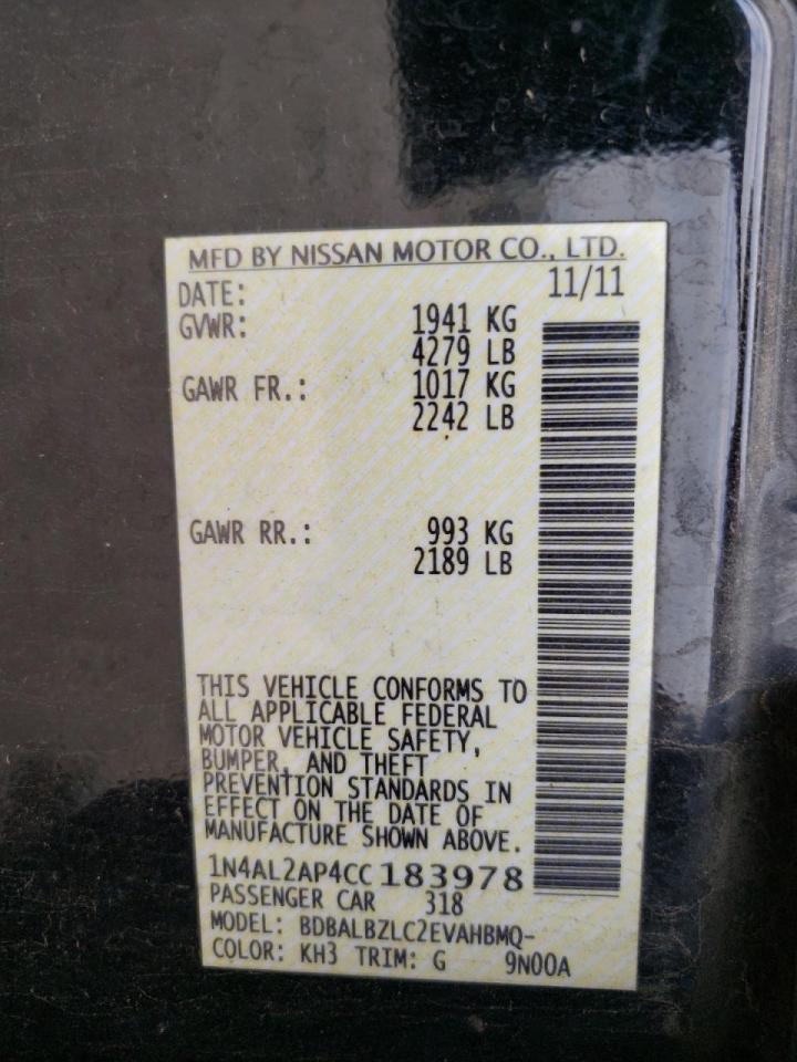 Photo 10 from auction – 2012 NISSAN ALTIMA BAS with VIN 1N4AL2AP4CC183978