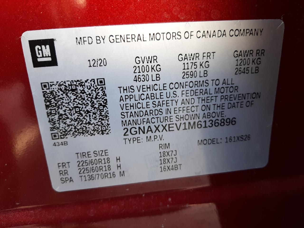 Photo 10 from auction – 2021 CHEVROLET EQUINOX PR with VIN 2GNAXXEV1M6136896