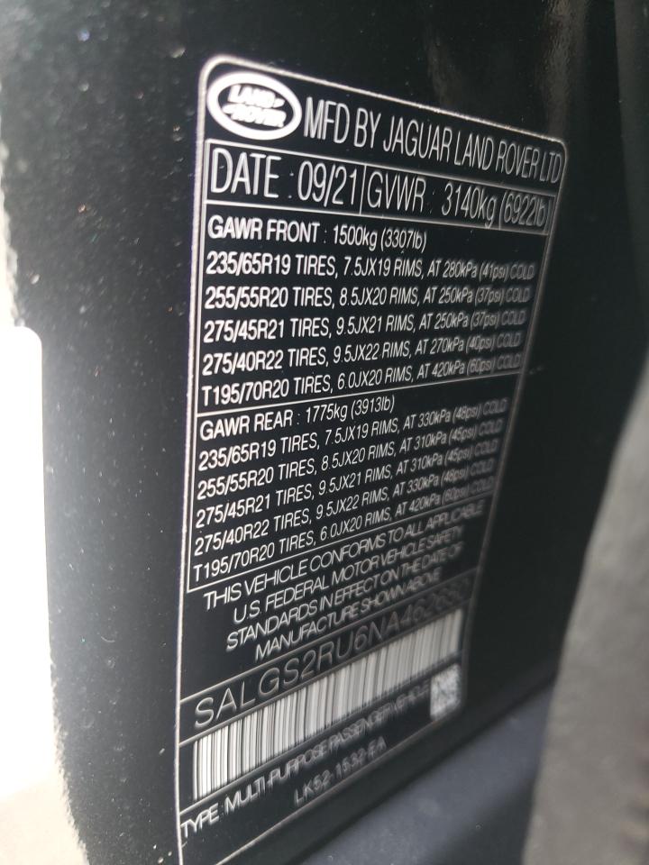 Photo 10 from auction – 2022 LAND ROVER RANGE ROVE with VIN SALGS2RU6NA462650