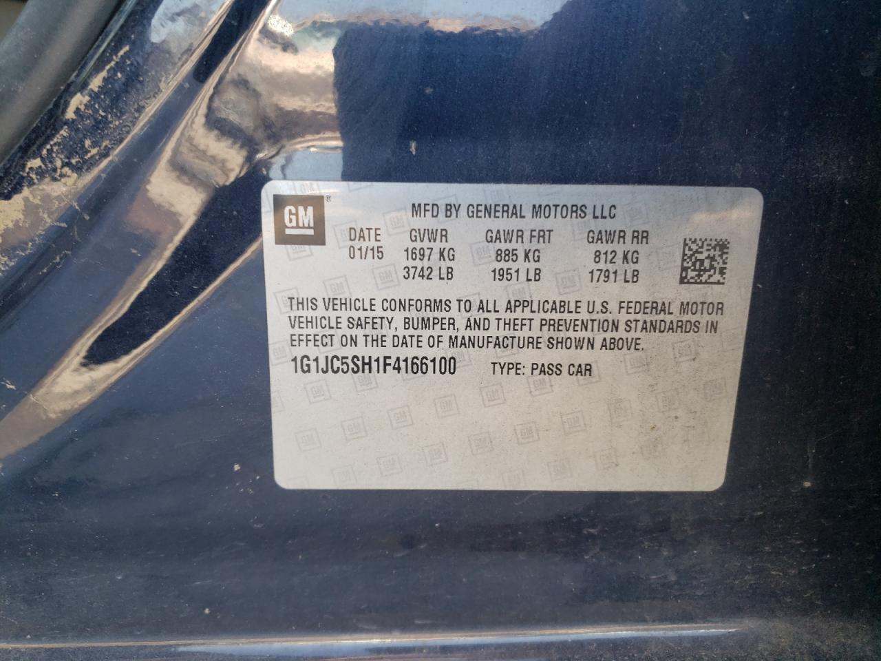 Photo 10 from auction – 2015 CHEVROLET SONIC LT with VIN 1G1JC5SH1F4166100