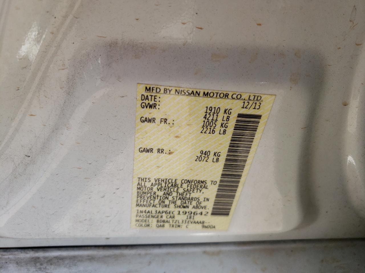 Photo 10 from auction – 2014 NISSAN ALTIMA 2.5 with VIN 1N4AL3AP6EC199642