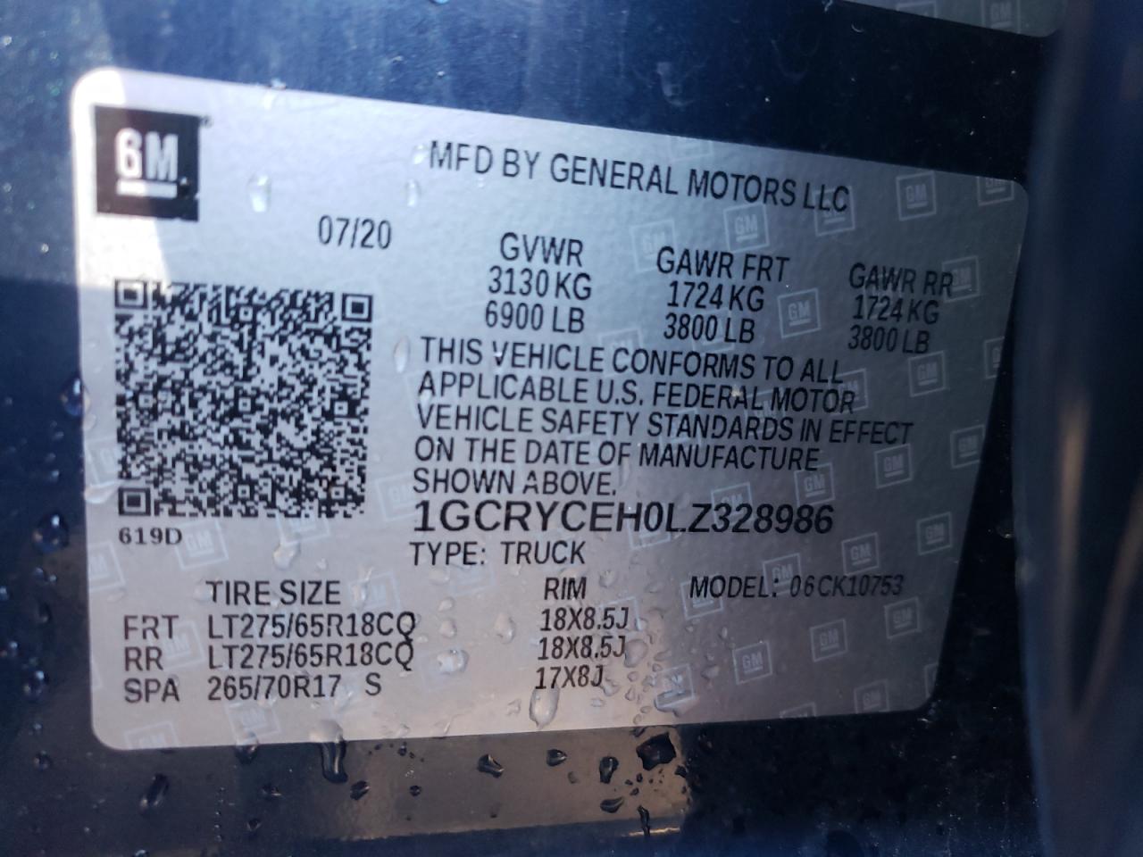 Photo 10 from auction – 2020 CHEVROLET SILVERADO with VIN 1GCRYCEH0LZ328986