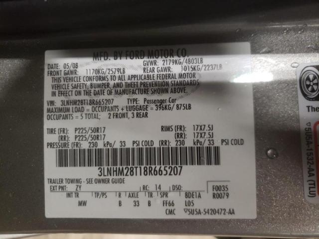 Photo 10 from auction – 2008 LINCOLN MKZ with VIN 3LNHM28T18R665207