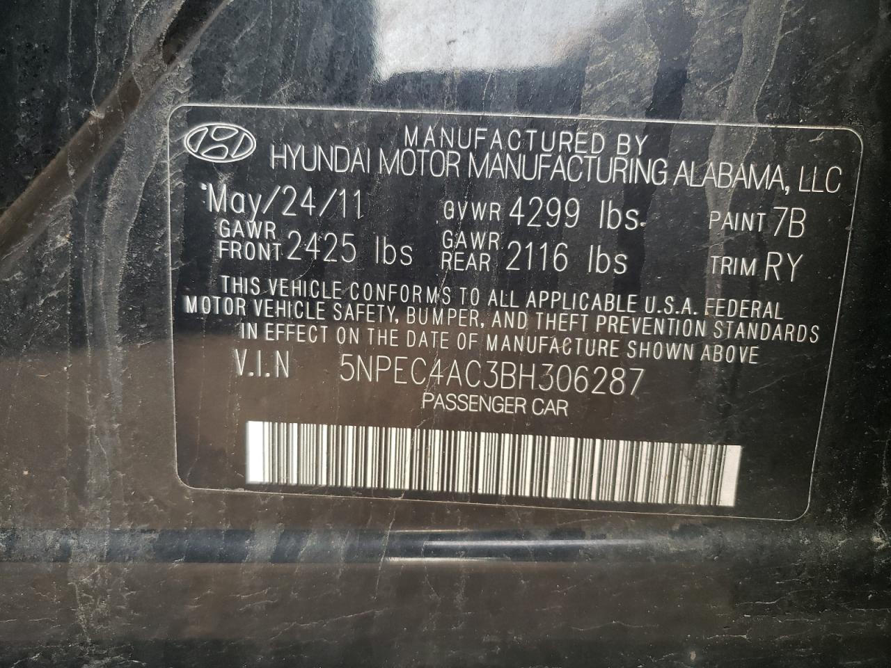 صورة رقم 10 من المزاد - 2011 HYUNDAI SONATA SE مع VIN 5NPEC4AC3BH306287