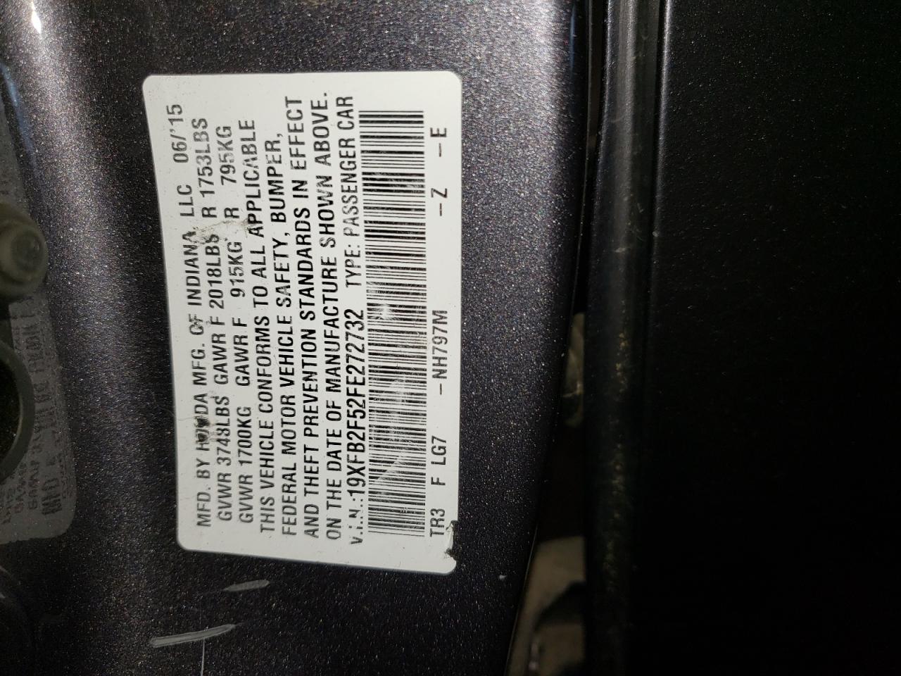 Photo 10 from auction – 2015 HONDA CIVIC LX with VIN 19XFB2F52FE272732