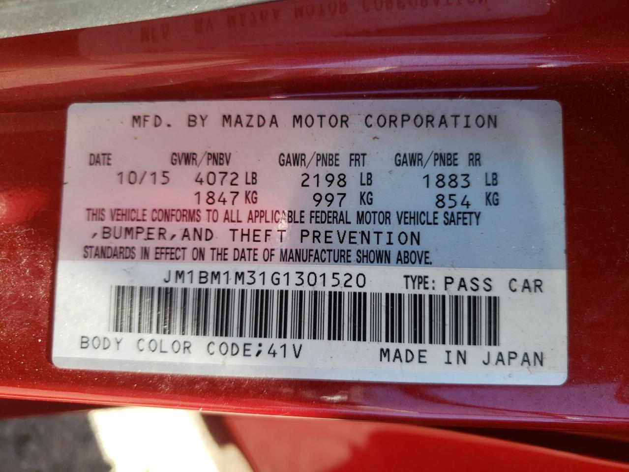 Photo 10 from auction – 2016 MAZDA 3 TOURING with VIN JM1BM1M31G1301520