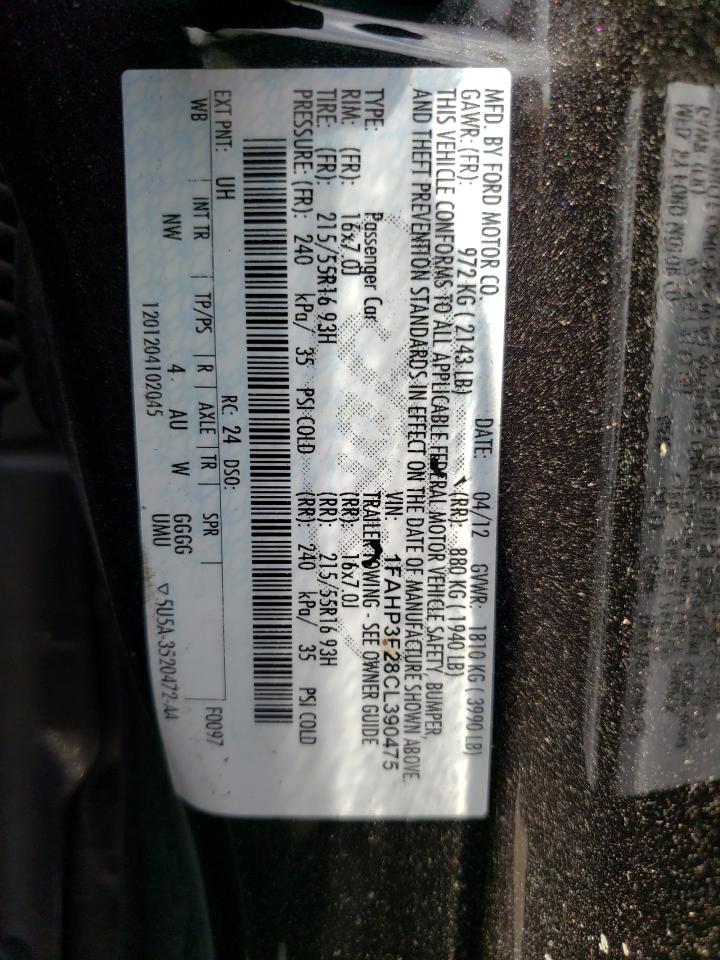 Photo 10 from auction – 2012 FORD FOCUS SE with VIN 1FAHP3F28CL390475