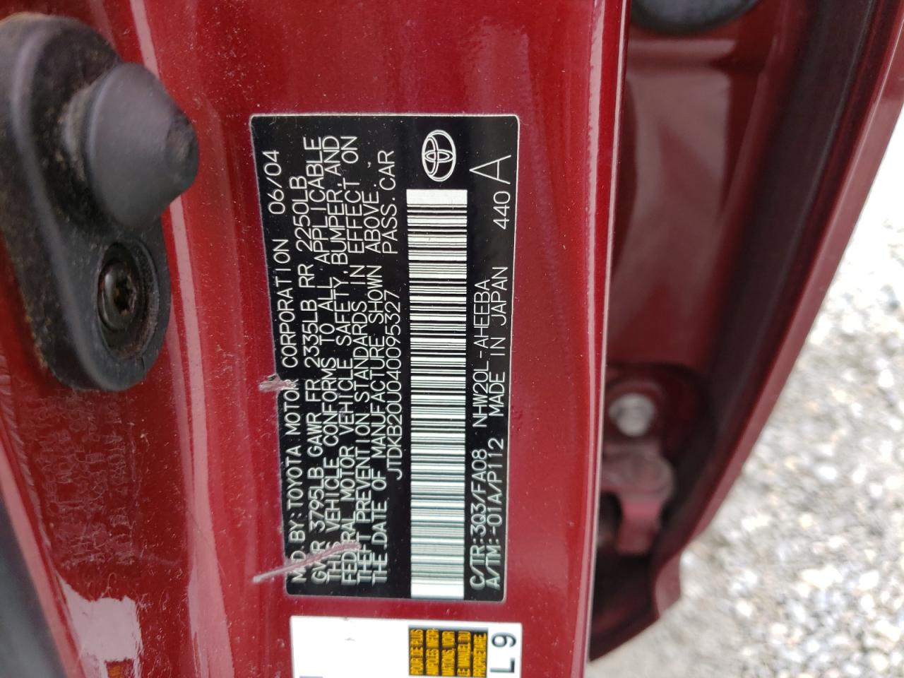 Photo 10 from auction – 2004 TOYOTA PRIUS with VIN JTDKB20U040095327
