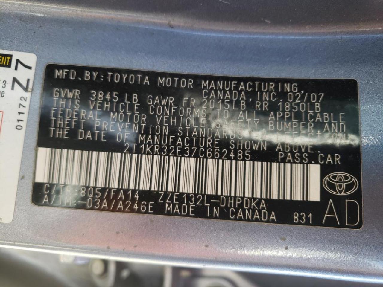 Photo 10 from auction – 2007 TOYOTA MATRIX with VIN 2T1KR32E37C662485