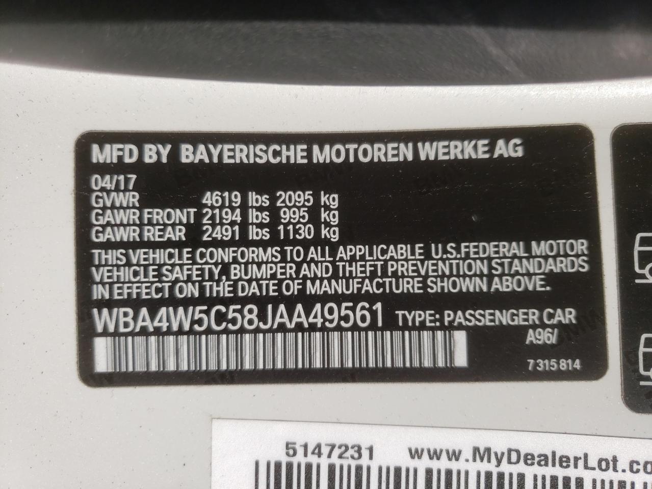 Photo 10 from auction – 2018 BMW 430XI with VIN WBA4W5C58JAA49561