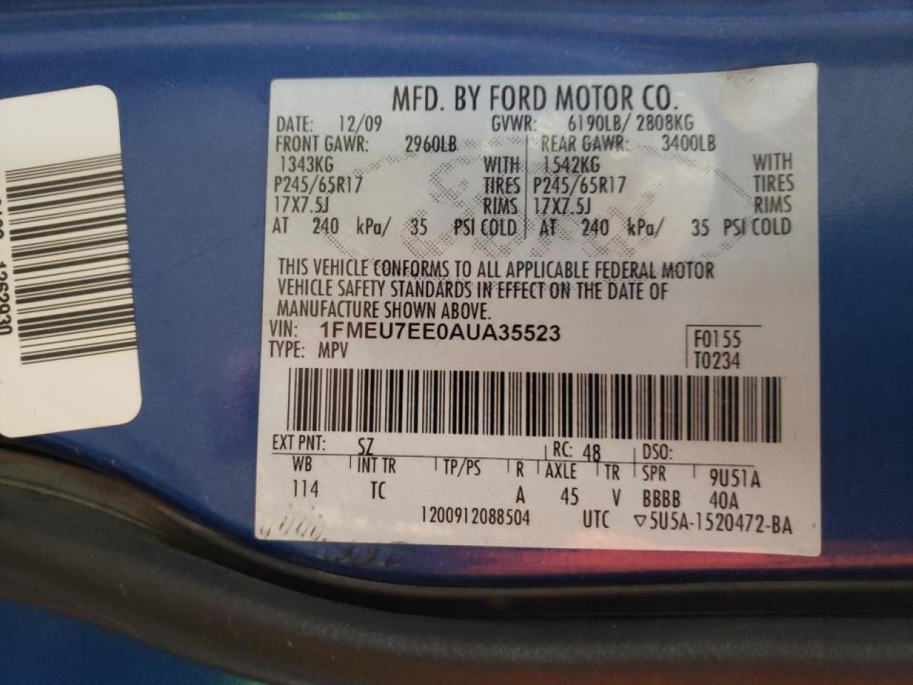 Photo 10 from auction – 2010 FORD EXPLORER E with VIN 1FMEU7EE0AUA35523