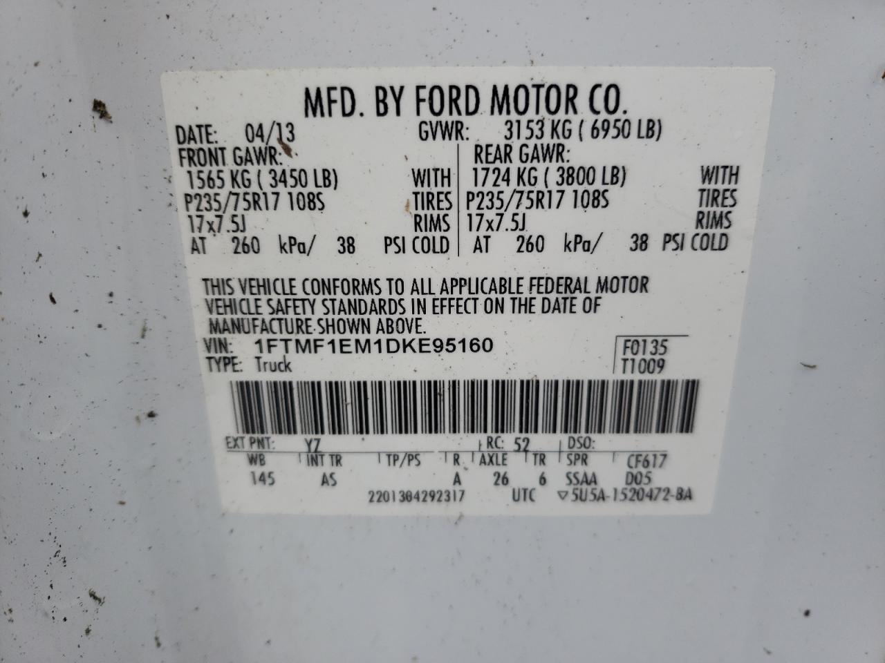 Photo 10 from auction – 2013 FORD F150 with VIN 1FTMF1EM1DKE95160