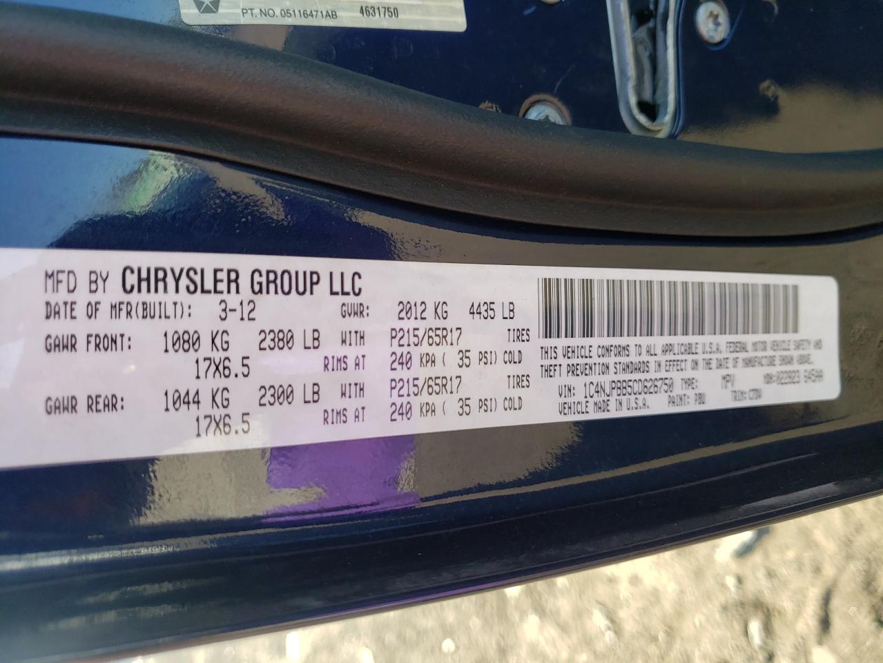 Foto 10 de la subasta – 2012 JEEP PATRIOT con VIN 1C4NJPBB5CD626750