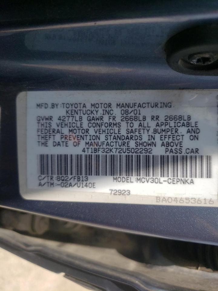 Photo 10 from auction – 2002 TOYOTA CAMRY LE with VIN 4T1BF32K72U502292