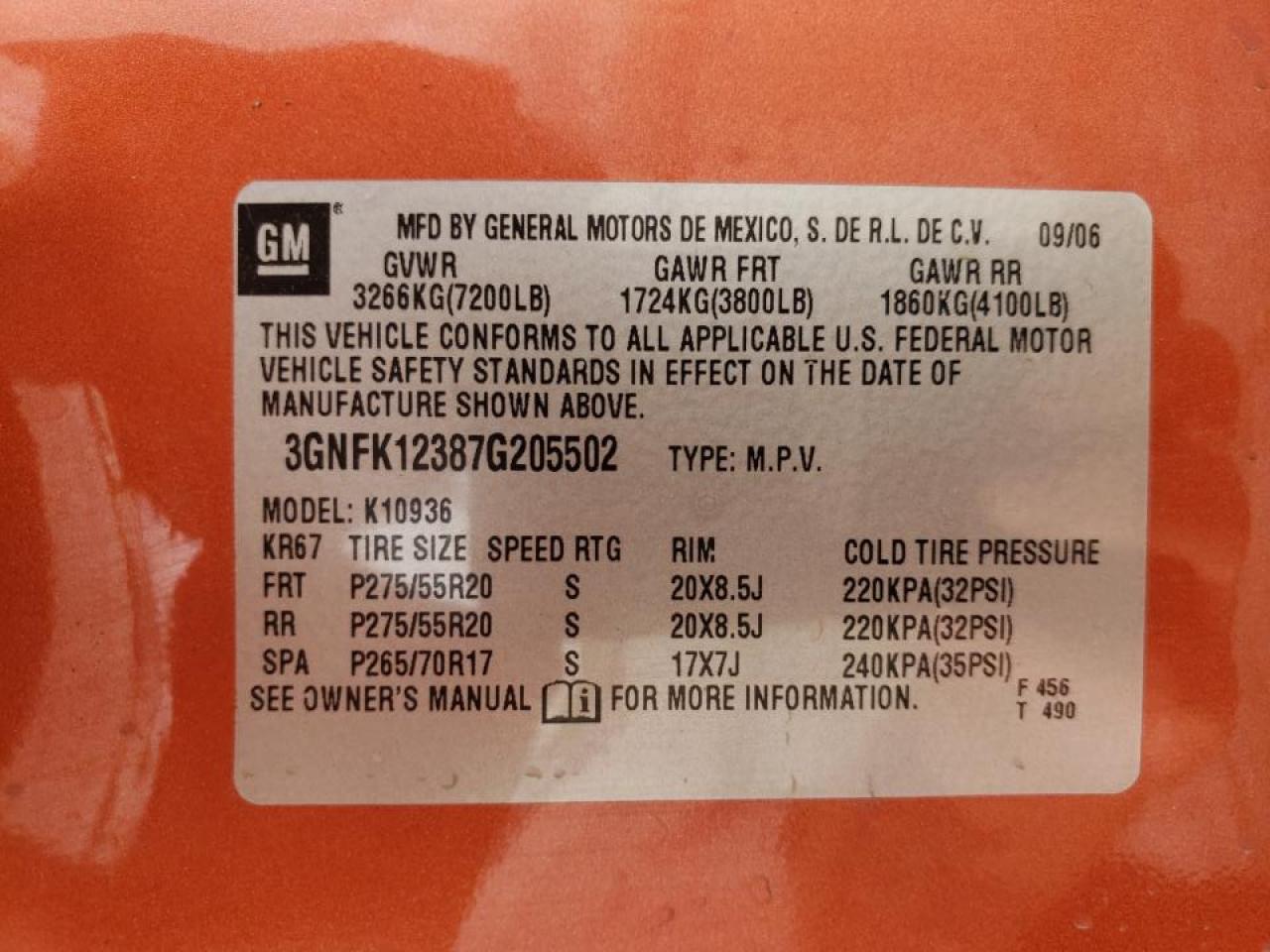 Photo 10 from auction – 2007 CHEVROLET AVALANCHE with VIN 3GNFK12387G205502