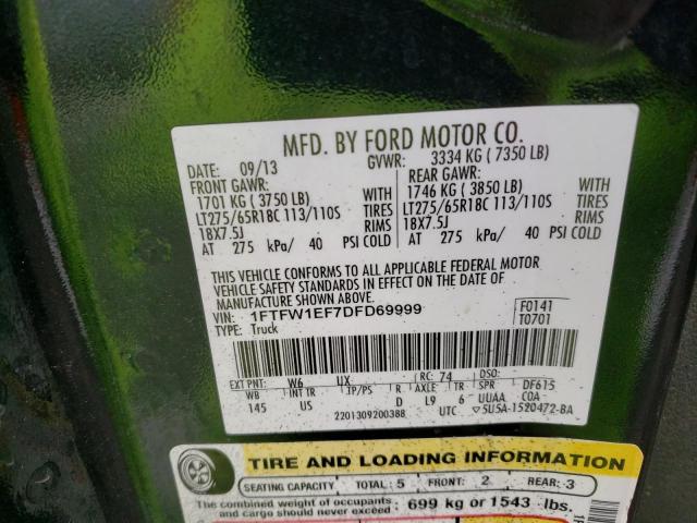 Photo 10 from auction – 2013 FORD F150 SUPER with VIN 1FTFW1EF7DFD69999