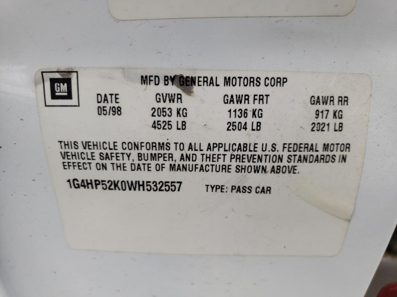 Photo 10 from auction – 1998 BUICK LESABRE with VIN 1G4HP52K0WH532557
