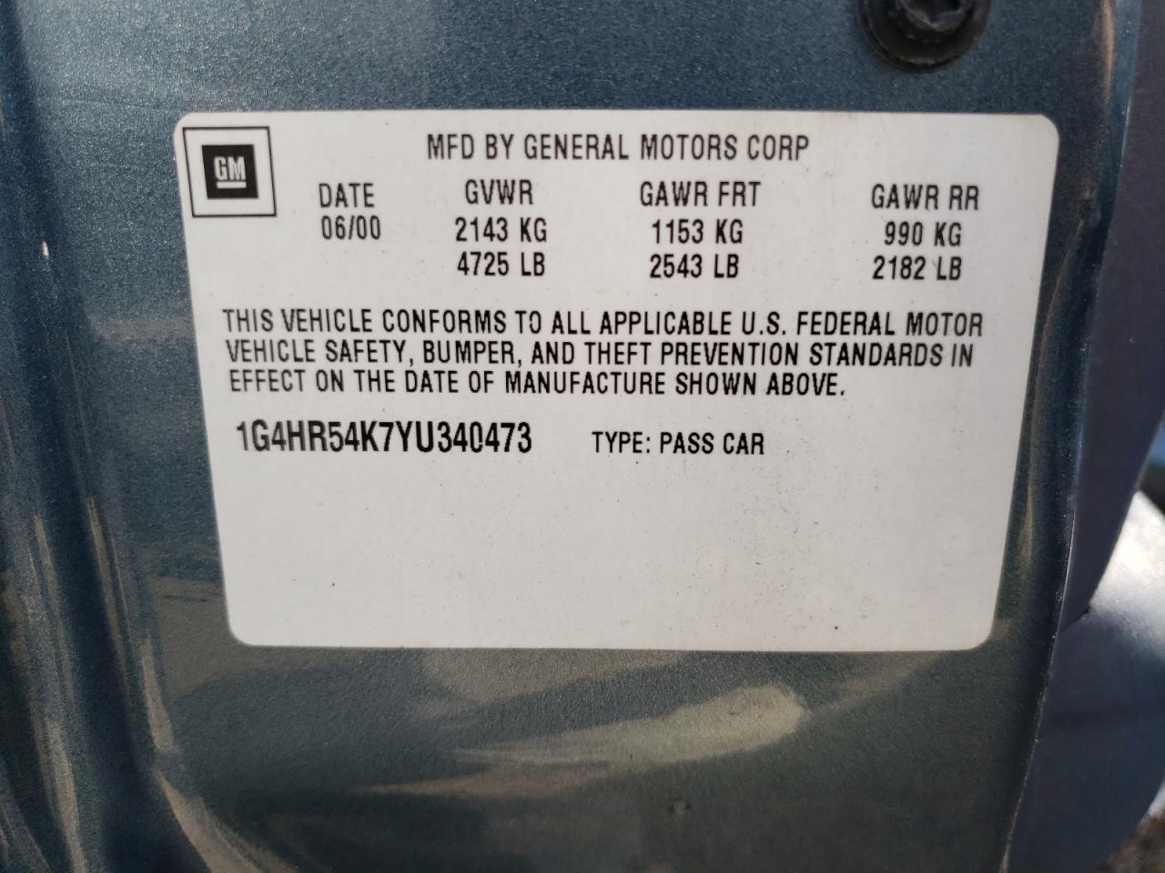 Photo 10 from auction – 2000 BUICK LESABRE LI with VIN 1G4HR54K7YU340473