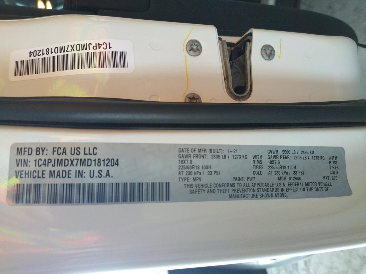 Photo 10 from auction – 2021 JEEP CHEROKEE L with VIN 1C4PJMDX7MD181204