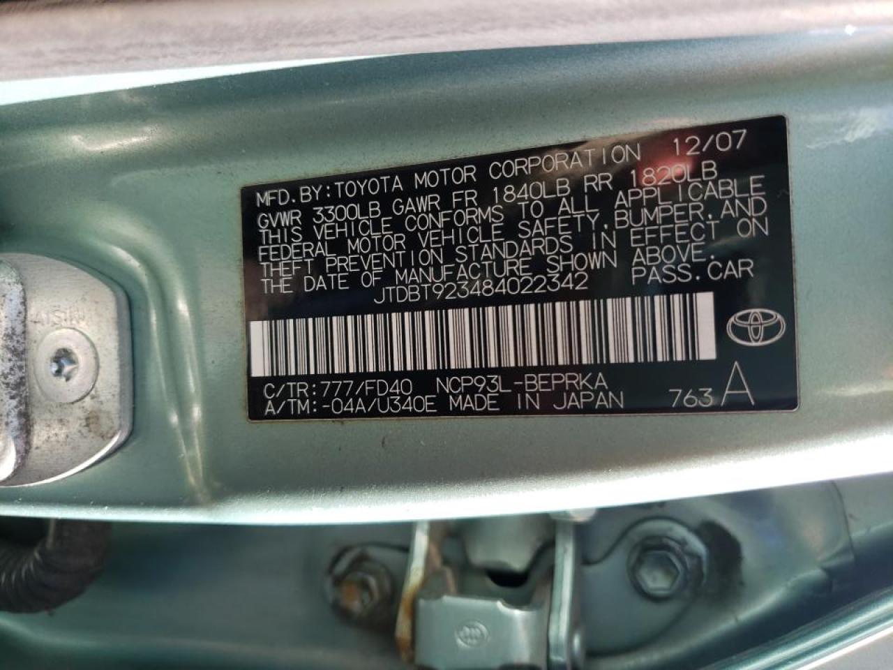 Photo 10 from auction – 2008 TOYOTA YARIS with VIN JTDBT923484022342