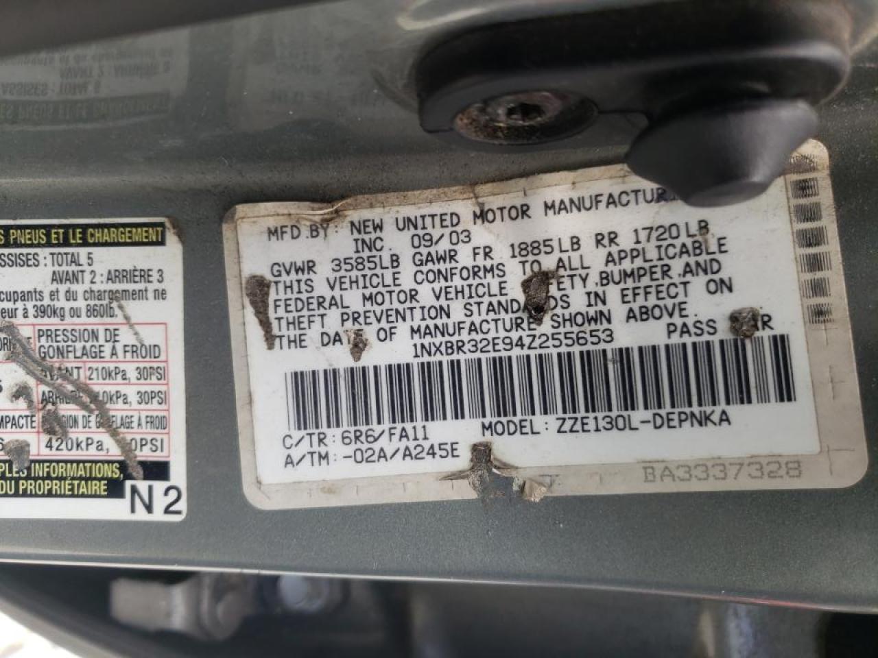 Photo 10 from auction – 2004 TOYOTA COROLLA CE with VIN 1NXBR32E94Z255653