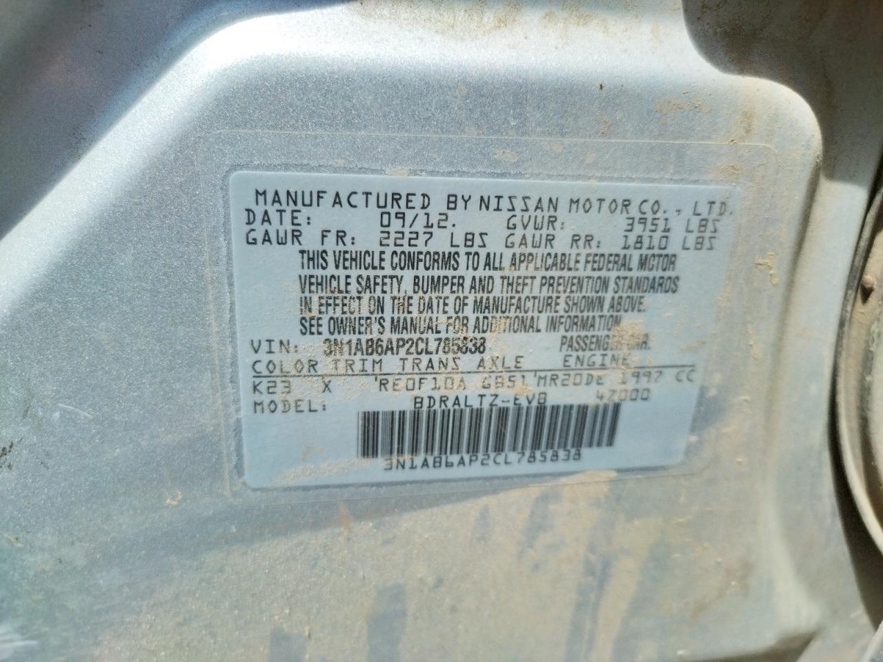 Photo 10 from auction – 2012 NISSAN SENTRA 2.0 with VIN 3N1AB6AP2CL785838