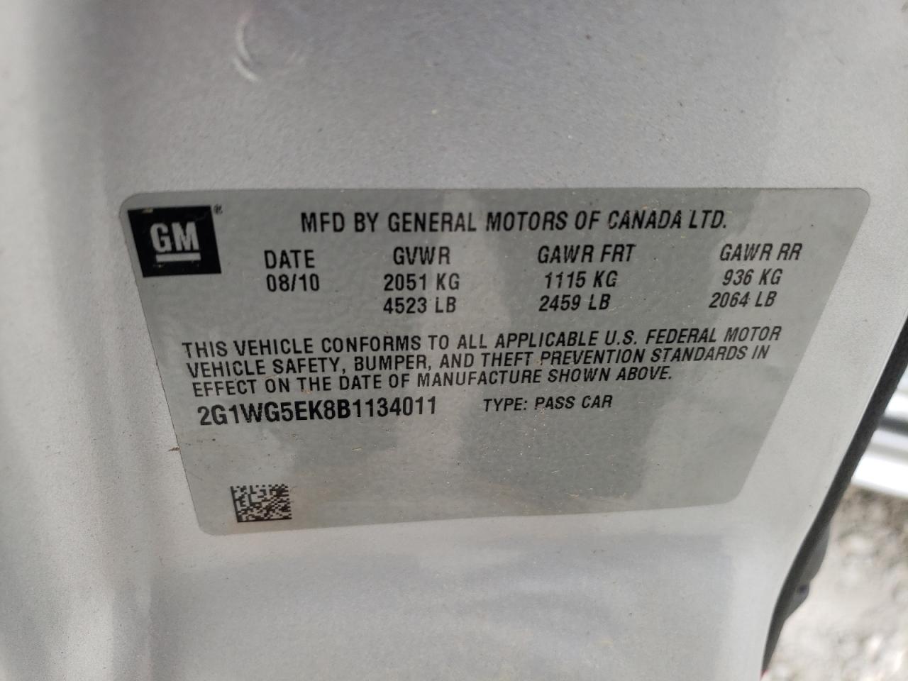 Photo 10 from auction – 2011 CHEVROLET IMPALA LT with VIN 2G1WG5EK8B1134011