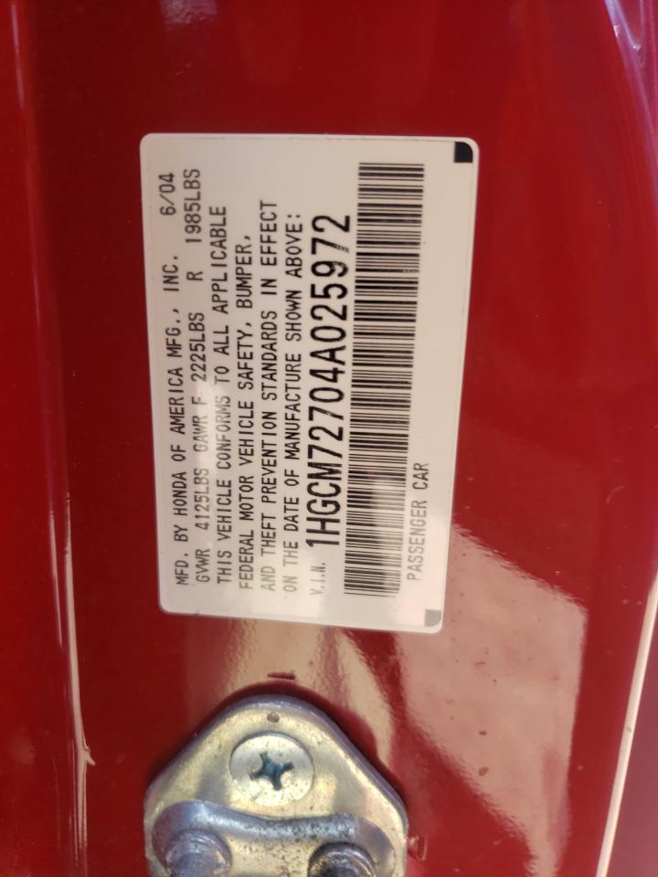Photo 10 from auction – 2004 HONDA ACCORD EX with VIN 1HGCM72704A025972