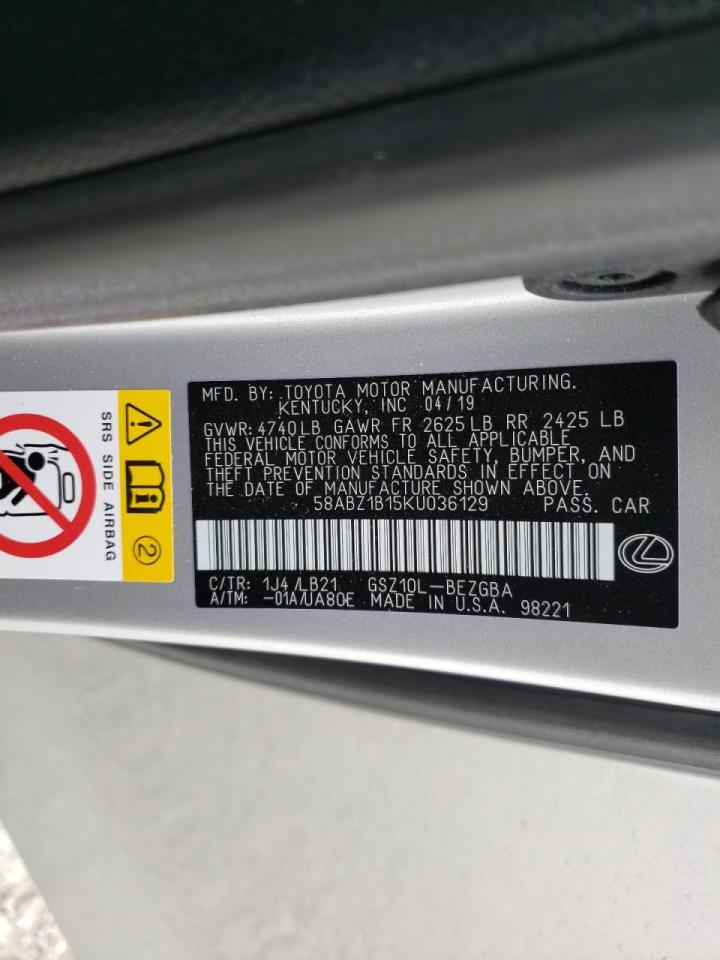 Photo 10 from auction – 2019 LEXUS ES 350 with VIN 58ABZ1B15KU036129