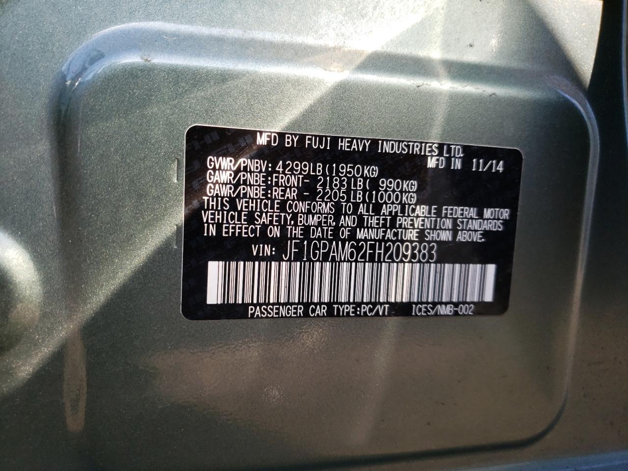 Photo 10 from auction – 2015 SUBARU IMPREZA LI with VIN JF1GPAM62FH209383