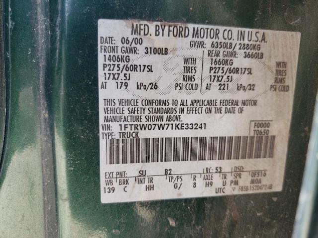 Photo 10 from auction – 2001 FORD F150 with VIN 1FTRW07W71KE33241