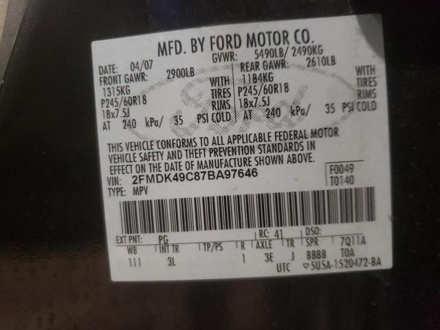 Photo 10 from auction – 2007 FORD EDGE SEL P with VIN 2FMDK49C87BA97646