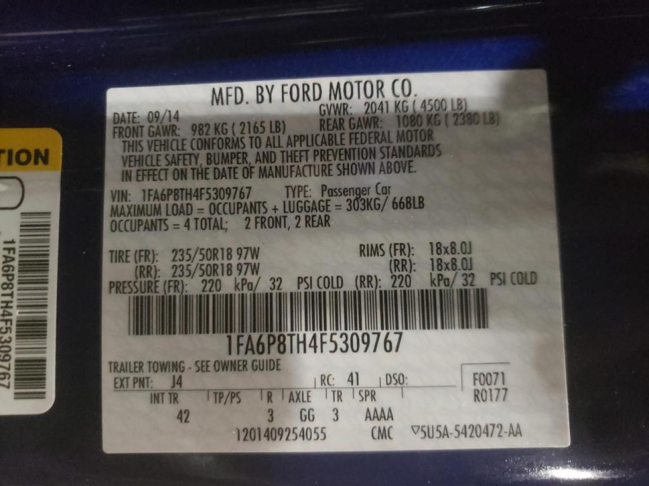 Photo 10 from auction – 2015 FORD MUSTANG with VIN 1FA6P8TH4F5309767