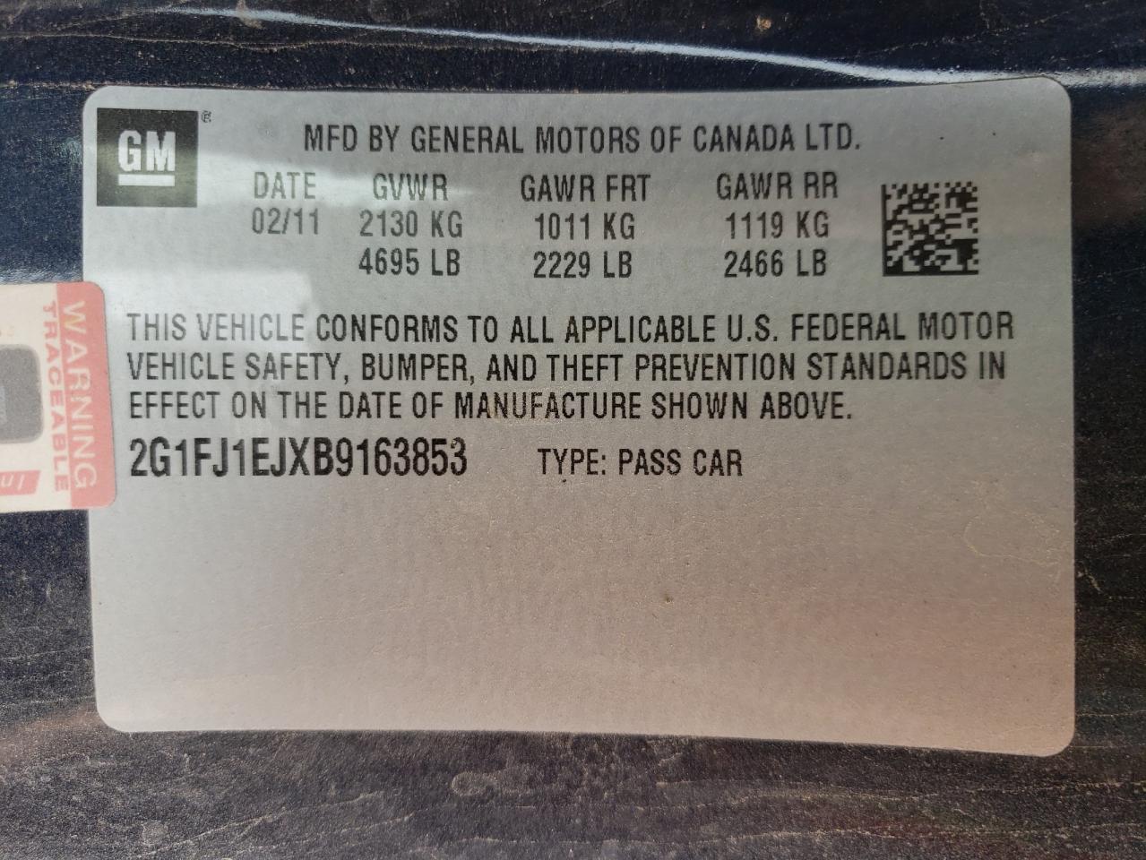 Photo 10 from auction – 2011 CHEVROLET CAMARO SS with VIN 2G1FJ1EJXB9163853