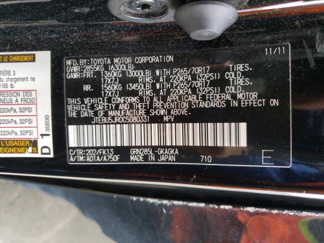 Photo 10 from auction – 2012 TOYOTA 4RUNNER SR with VIN JTEBU5JR0C5080331